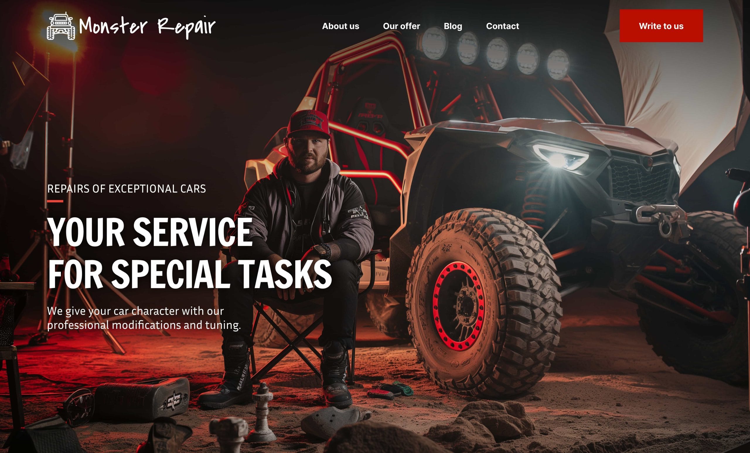 A website hero example for a car repair shop, generated using _Now website builder