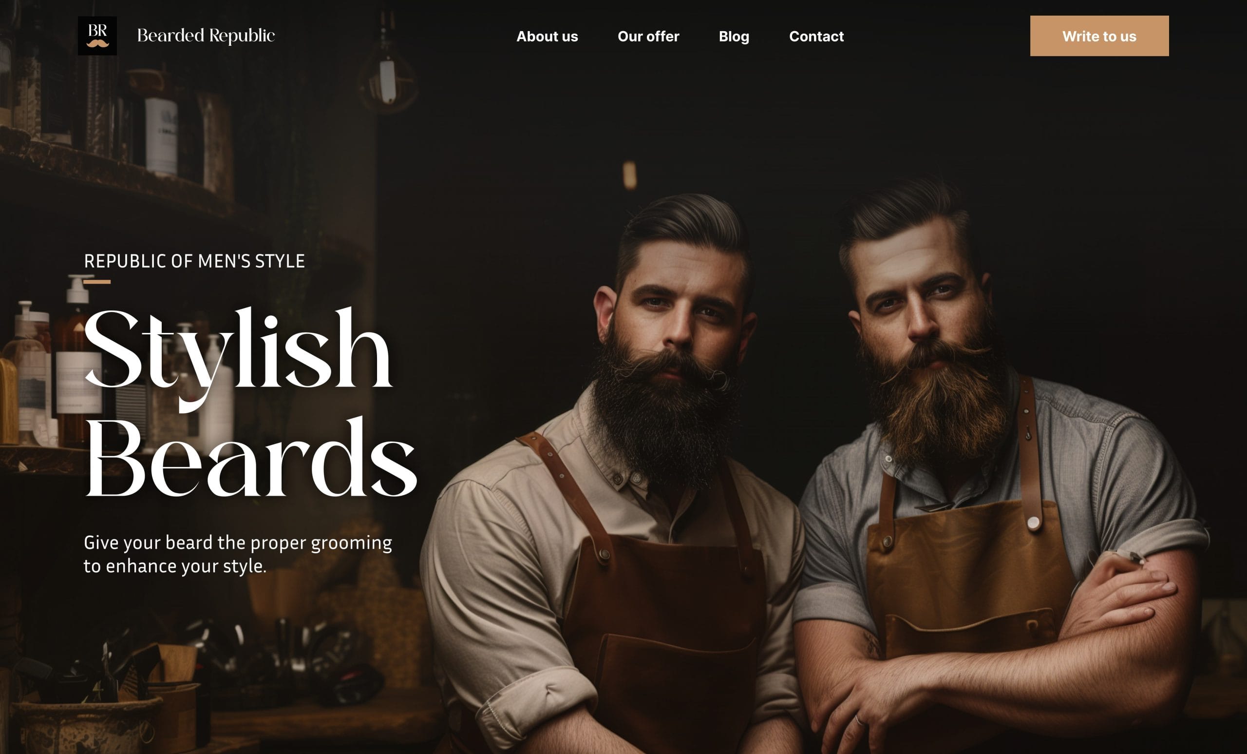 A website hero example for a barber shop, generated using _Now website builder