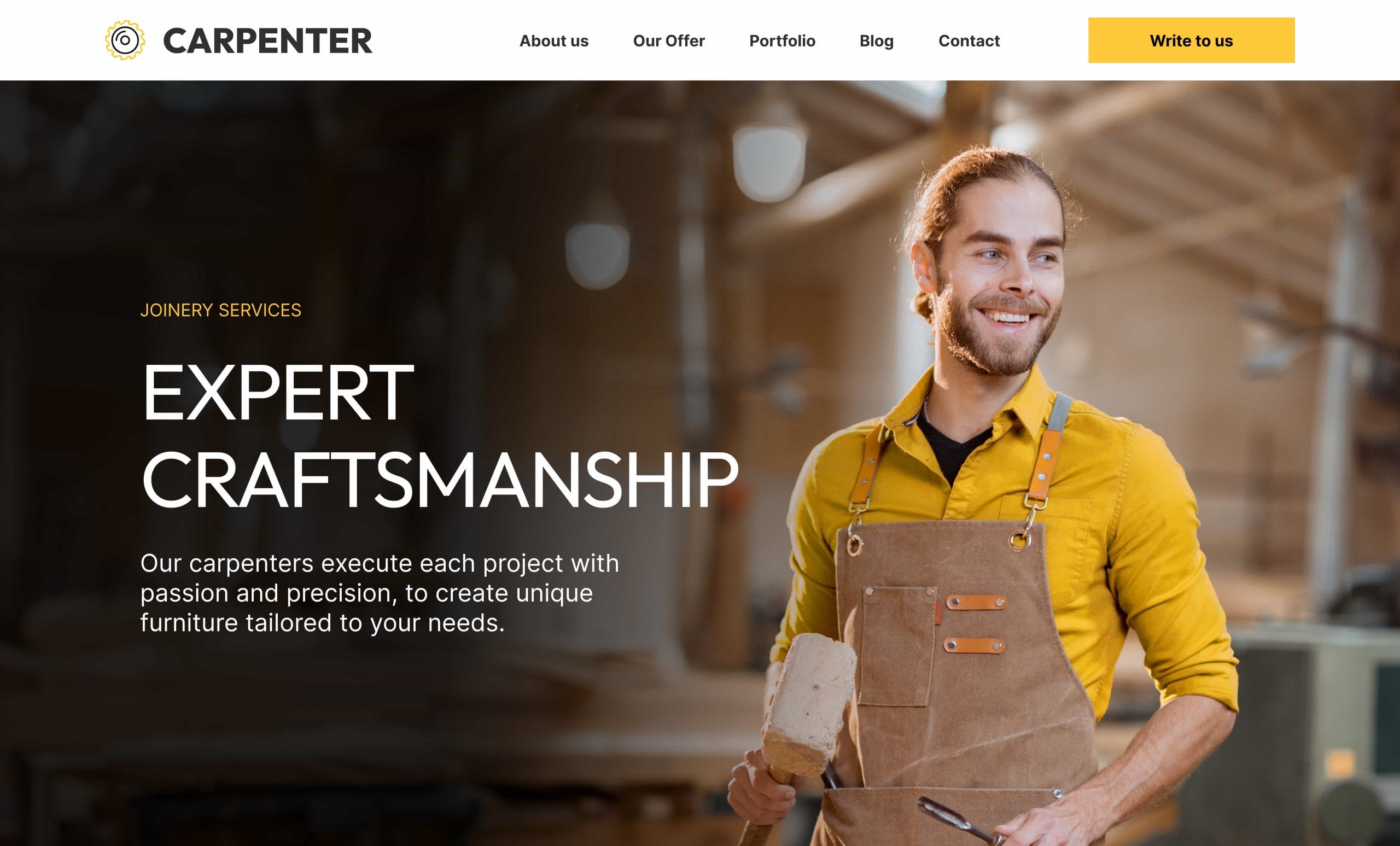 A website hero example for a carpenter shop, generated using _Now website builder