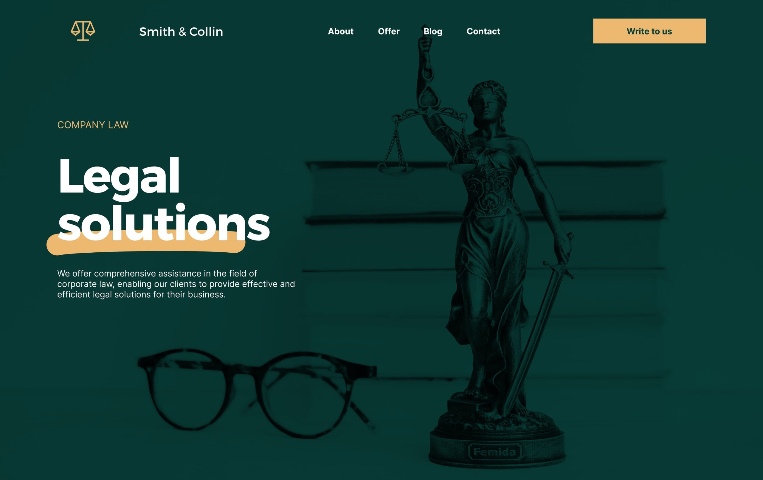 A website hero example for legal counsel, generated using _Now website builder