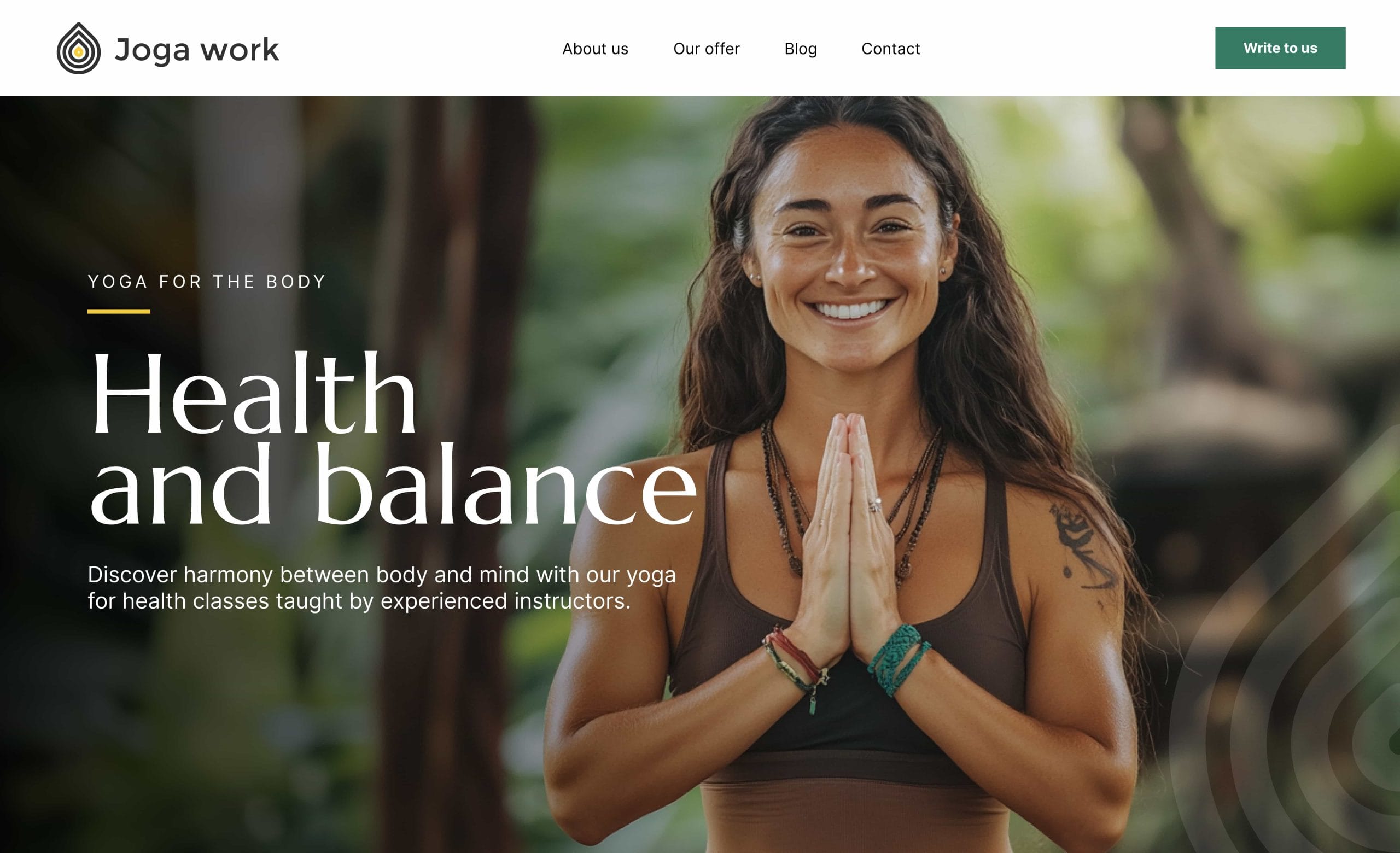 A website hero example for a yoga company, generated using _Now website builder