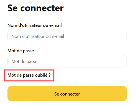Lien Mot de passe oublié ? sous le formulaire de connexion