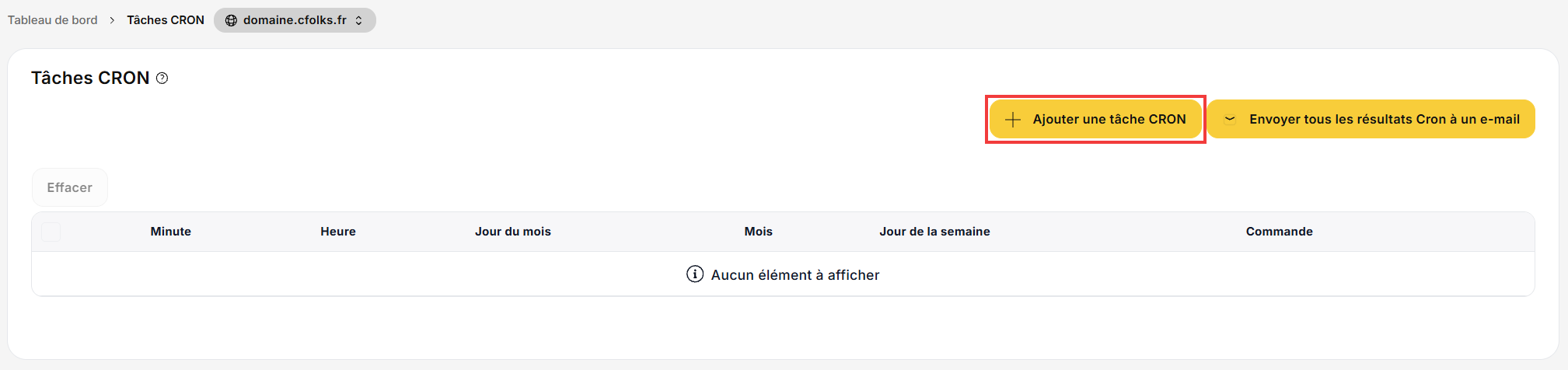 Bouton Ajouter une tâche CRON